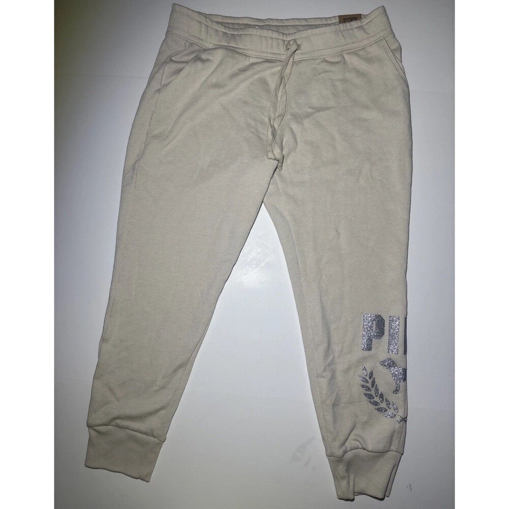 PINK Victoria's Secret Cream Joggers with Silver Logo